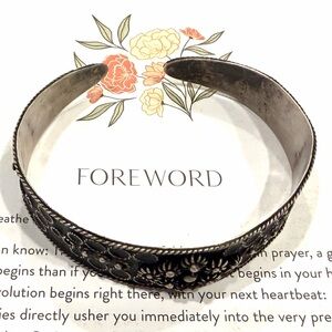 Floral Embossed Silver Cuff Bracelet